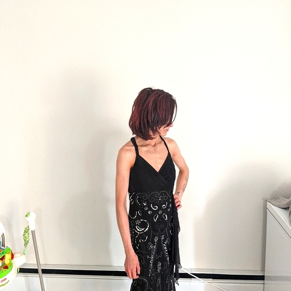 Scala black beaded black backless cocktail dress size small - Picture 3 of 6
